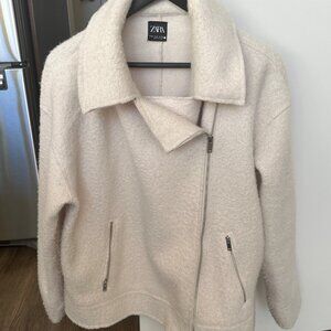 Zara off-white Boucle biker jacket, size: M
